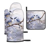 WZYWHJ Bird Facing Each Other Printed Oven Mitts Pot Holders Set of 3 - Thick, Durable, and Waterproof Fabric for Heat Protection