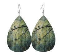 WZYWHJ Birds chirping on the willow tree Picture Ladies' leather earrings, simple water droplet pendant, fashionable holiday gift
