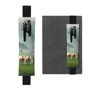 WZYWHJ Black Alpine Cattle Pattern Leather Pen Holder Bookmark - Elastic Clip for Notebooks & Journals with Adjustable Strap, Holds 2-3 Pens