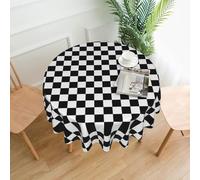 WZYWHJ Black and white checkered Printed Round long tablecloth anti overflow and wrinkle resistant dining table cloth 60 inches