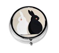 WZYWHJ Black and White Rabbit Printing Circular Medicine Box Storage, Portable Travel with compartments, mini Pill Dispenser