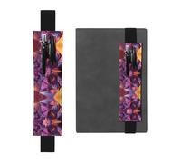 WZYWHJ Black Angular Blocks Prints Leather Pen Holder Bookmark - Elastic Clip for Notebooks & Journals with Adjustable Strap, Holds 2-3 Pens