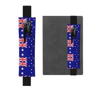 WZYWHJ Black Australian Flag Prints Leather Pen Holder Bookmark - Elastic Clip for Notebooks & Journals with Adjustable Strap, Holds 2-3 Pens