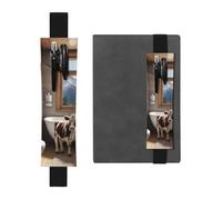 WZYWHJ Black Bathroom Alpine Cow Pattern Leather Pen Holder Bookmark - Elastic Clip for Notebooks & Journals with Adjustable Strap, Holds 2-3 Pens