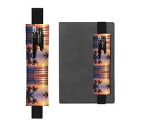 WZYWHJ Black Beach Palm Tree Sunset Picture Leather Pen Holder Bookmark - Elastic Clip for Notebooks & Journals with Adjustable Strap, Holds 2-3 Pens