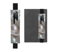 WZYWHJ Black Beautiful Pearls Pattern Leather Pen Holder Bookmark - Elastic Clip for Notebooks & Journals with Adjustable Strap, Holds 2-3 Pens