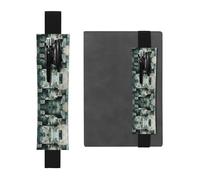 WZYWHJ Black Block Fragments Prints Leather Pen Holder Bookmark - Elastic Clip for Notebooks & Journals with Adjustable Strap, Holds 2-3 Pens