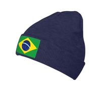 WZYWHJ Black Brazilian Flag Printed Knitted Woolen hat for Adults, Comfortable Autumn and Winter Warm Cap, Navy Blue, One Size