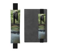 WZYWHJ Black Bridge Over The River Pattern Leather Pen Holder Bookmark - Elastic Clip for Notebooks & Journals with Adjustable Strap, Holds 2-3 Pens