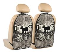 WZYWHJ Black cat in strange forest Pattern Car rear seat anti kick pad 2-piece set multifunctional storage bag seat cover protector