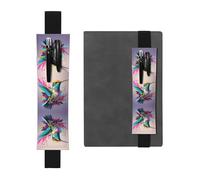 WZYWHJ Black Doodle Hummingbird Prints Leather Pen Holder Bookmark - Elastic Clip for Notebooks & Journals with Adjustable Strap, Holds 2-3 Pens