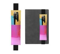 WZYWHJ Black Dopamine Color Blocks Pattern Leather Pen Holder Bookmark - Elastic Clip for Notebooks & Journals with Adjustable Strap, Holds 2-3 Pens