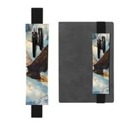 WZYWHJ Black Eagle Soaring Pattern Leather Pen Holder Bookmark - Elastic Clip for Notebooks & Journals with Adjustable Strap, Holds 2-3 Pens