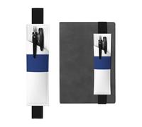 WZYWHJ Black Finnish Flag Pattern Leather Pen Holder Bookmark - Elastic Clip for Notebooks & Journals with Adjustable Strap, Holds 2-3 Pens
