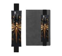 WZYWHJ Black Gold Exquisite Dragonfly Pattern Leather Pen Holder Bookmark - Elastic Clip for Notebooks & Journals with Adjustable Strap, Holds 2-3 Pens