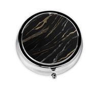 WZYWHJ Black Gold Textured Marble Pattern Circular Medicine Box Storage, Portable Travel with compartments, mini Pill Dispenser
