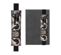 WZYWHJ Black Gothic Raven Prints Leather Pen Holder Bookmark - Elastic Clip for Notebooks & Journals with Adjustable Strap, Holds 2-3 Pens