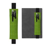 WZYWHJ Black Green Grassland Prints Leather Pen Holder Bookmark - Elastic Clip for Notebooks & Journals with Adjustable Strap, Holds 2-3 Pens