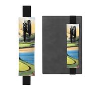 WZYWHJ Black Hawaii Beach Golf Course Pattern Leather Pen Holder Bookmark - Elastic Clip for Notebooks & Journals with Adjustable Strap, Holds 2-3 Pens