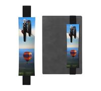 WZYWHJ Black Hot Air Balloon in The Sky Pattern Leather Pen Holder Bookmark - Elastic Clip for Notebooks & Journals with Adjustable Strap, Holds 2-3 Pens