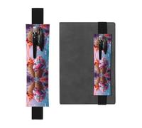 WZYWHJ Black ice Cream Picture Leather Pen Holder Bookmark - Elastic Clip for Notebooks & Journals with Adjustable Strap, Holds 2-3 Pens