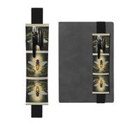 WZYWHJ Black Illuminated Firefly Prints Leather Pen Holder Bookmark - Elastic Clip for Notebooks & Journals with Adjustable Strap, Holds 2-3 Pens