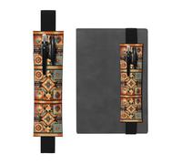 WZYWHJ Black Indian Pattern Prints Leather Pen Holder Bookmark - Elastic Clip for Notebooks & Journals with Adjustable Strap, Holds 2-3 Pens