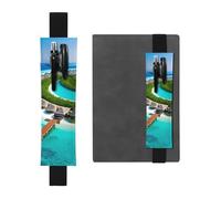 WZYWHJ Black Maldives Scenery Pattern Leather Pen Holder Bookmark - Elastic Clip for Notebooks & Journals with Adjustable Strap, Holds 2-3 Pens