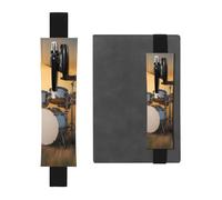 WZYWHJ Black Music Drum in Field Pattern Leather Pen Holder Bookmark - Elastic Clip for Notebooks & Journals with Adjustable Strap, Holds 2-3 Pens