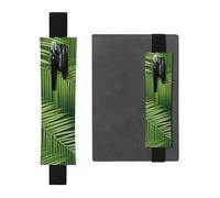 WZYWHJ Black Palm Tree Green Leaves Pattern Leather Pen Holder Bookmark - Elastic Clip for Notebooks & Journals with Adjustable Strap, Holds 2-3 Pens