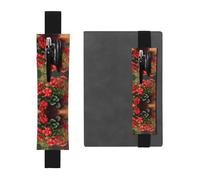 WZYWHJ Black Red Geraniums Prints Leather Pen Holder Bookmark - Elastic Clip for Notebooks & Journals with Adjustable Strap, Holds 2-3 Pens