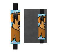 WZYWHJ Black Running Cartoon Dog Pattern Leather Pen Holder Bookmark - Elastic Clip for Notebooks & Journals with Adjustable Strap, Holds 2-3 Pens