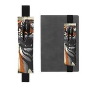 WZYWHJ Black Serious Tiger Pattern Leather Pen Holder Bookmark - Elastic Clip for Notebooks & Journals with Adjustable Strap, Holds 2-3 Pens
