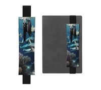 WZYWHJ Black Sharks Under The sea Pattern Leather Pen Holder Bookmark - Elastic Clip for Notebooks & Journals with Adjustable Strap, Holds 2-3 Pens