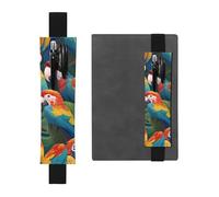 WZYWHJ Black Tropical Parrot Flock Pattern Leather Pen Holder Bookmark - Elastic Clip for Notebooks & Journals with Adjustable Strap, Holds 2-3 Pens