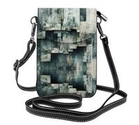 WZYWHJ Block fragments printing Women's leather phone bag crossbody package with adjustable shoulder strap