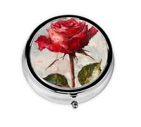 WZYWHJ Blooming red Roses Printing Circular Medicine Box Storage, Portable Travel with compartments, mini Pill Dispenser
