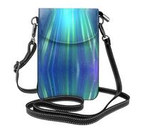 WZYWHJ Blue Aurora Borealis printing Women's leather phone bag crossbody package with adjustable shoulder strap