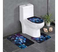 WZYWHJ Blue Flowers in The Dark Printing Bathroom mat Sets of 3 Bathroom Floor Mats,Non-Slip, Durable,Does Easy to Clean Suitable for Bathroom and Toilet