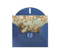 WZYWHJ Blue Holiday Greeting Card 6x4 in with Envelope for Christmas, Birthday, Valentine's Day, Party Invitation Three little squirrels picking pears Printed