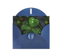 WZYWHJ Blue Holiday Greeting Card 6x4 in with Envelope for Christmas, Birthday, Valentine's Day, Party Invitation Three-leaf clover scattered with water droplets Printed