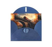 WZYWHJ Blue Holiday Greeting Card 6x4 in with Envelope for Christmas, Birthday, Valentine's Day, Party Invitation Trains on the bridge Printed