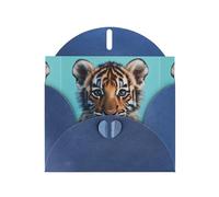 WZYWHJ Blue Holiday Greeting Card 6x4 in with Envelope for Christmas, Birthday, Valentine's Day, Party Invitation Tiger on blue background Printed