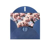 WZYWHJ Blue Holiday Greeting Card 6x4 in with Envelope for Christmas, Birthday, Valentine's Day, Party Invitation Blooming Cherry Blossoms Pattern
