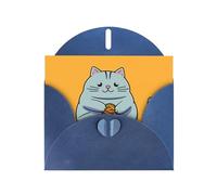 WZYWHJ Blue Holiday Greeting Card 6x4 in with Envelope for Christmas, Birthday, Valentine's Day, Party Invitation Cat playing with ball of string Pattern