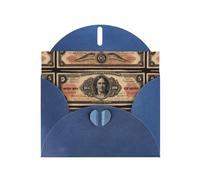WZYWHJ Blue Holiday Greeting Card 6x4 in with Envelope for Christmas, Birthday, Valentine's Day, Party Invitation Vintage pattern on banknotes Printed