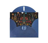 WZYWHJ Blue Holiday Greeting Card 6x4 in with Envelope for Christmas, Birthday, Valentine's Day, Party Invitation Castle and starry sky at night Pattern