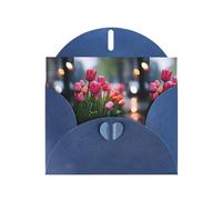 WZYWHJ Blue Holiday Greeting Card 6x4 in with Envelope for Christmas, Birthday, Valentine's Day, Party Invitation Tulips in the rain Printed