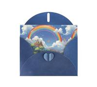 WZYWHJ Blue Holiday Greeting Card 6x4 in with Envelope for Christmas, Birthday, Valentine's Day, Party Invitation Village under the rainbow Printed