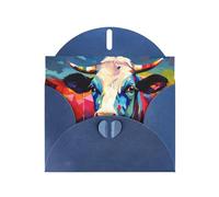 WZYWHJ Blue Holiday Greeting Card 6x4 in with Envelope for Christmas, Birthday, Valentine's Day, Party Invitation Colored Cows Picture